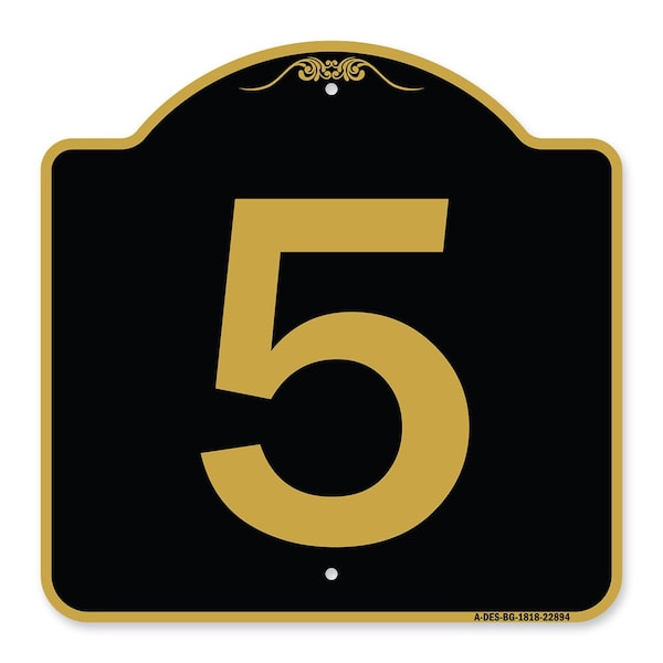 Signmission Designer Series Sign-Sign W/ Number 5, Black & Gold Aluminum Sign, 18" x 18", BG-1818-22894 A-DES-BG-1818-22894 - main